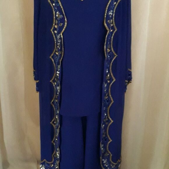 Roaman's Womens 3pc Indigo/Multi Beaded Pant Set - Picture 4 of 10